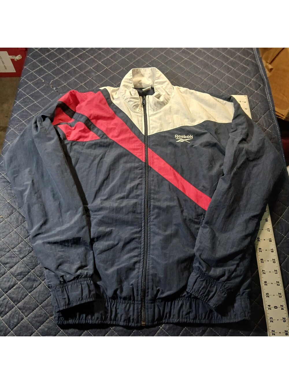 Vintage Reebok Windbreaker Jacket Navy Red White Colorblock Full Zip